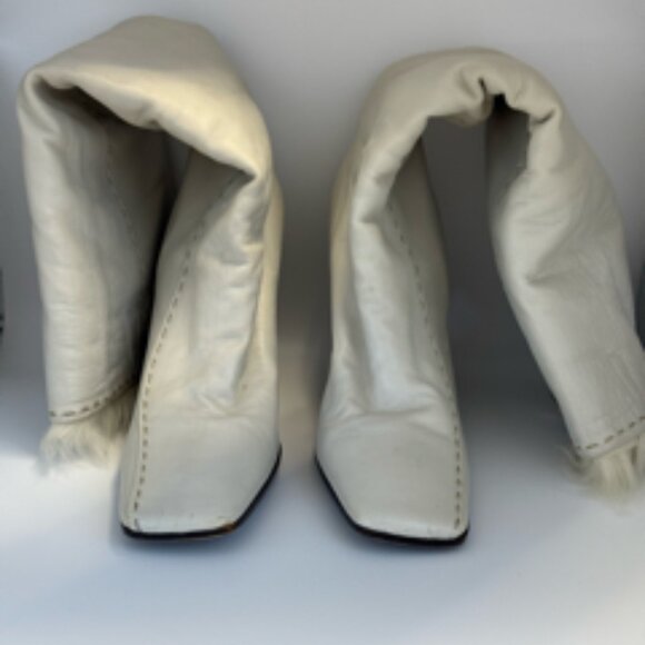 Prada White Leather Tall Fur Trim Boots 38.5 (US 8.5) - Picture 1 of 9
